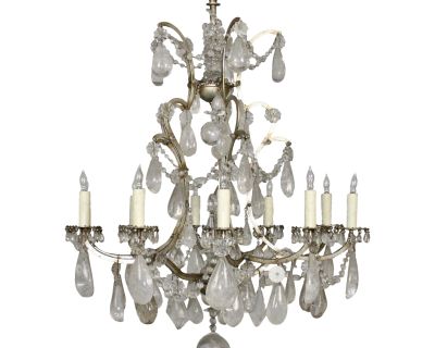 19th Century French Rock Crystal Chandelier, Gilded Cage, Surface Wired