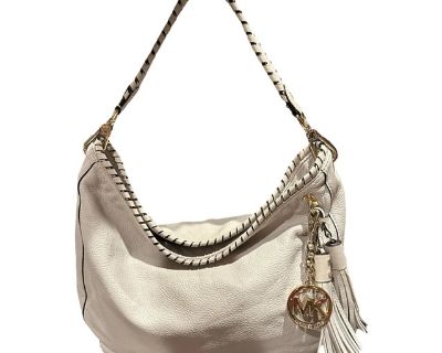 Vintage Signed Michael Kors Off White Leather Bennet Hobo Handbag Purse