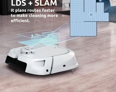 Tecbot M1 Self-Rinsing Laser Robot Vacuum Cleaner and Mop + SLAM Navigation 4000 PA – White