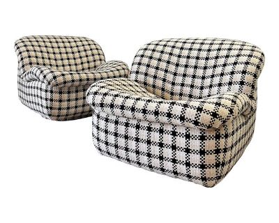 Pair of Mid 20th Century Swivel Armless Lounge Chairs With Chanel Inspired Woven Textile