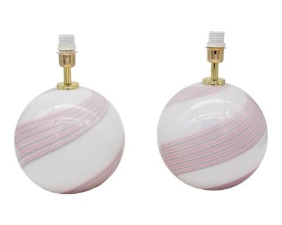 Pair of White, Pink, and Gray Swirl Murano Glass Lamps, Italy 2010s