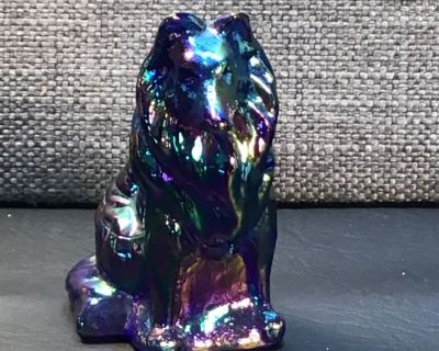 A20 Vintage Mosser Purple Iridescent Glass Collie Dog Paperweight Figurine
