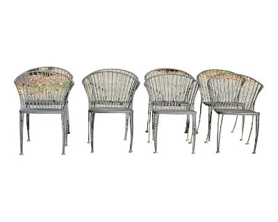 Vintage Set of 8 Woodard Pinecrest Style Wrought Iron Garden Patio Dining Chairs