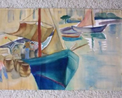 Vintage Sailboats Original WATERCOLOR - Nautical Scene