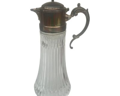 1980s Mid Century Modern Italian Chill It Glass and Silver Plate Pitcher