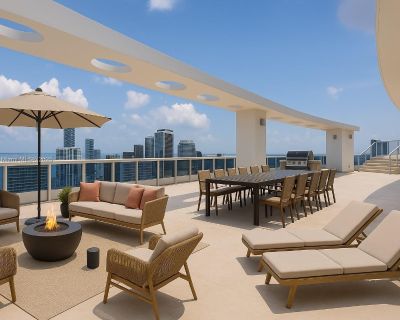 Biscayne Boulevard Way. Spectacular 2-story PH at Epic Residences offering over 4,300SF of interior space plus over 3,000 SF of private terraces. This rare 3BR/5.5BA residence with additional living area on second level features a private interior elevator, gourmet kitchen with Miele appliances, Sub-Zero refrigerator, marble countertops. Primary suite includes dual walk-in closets spa-style bat...