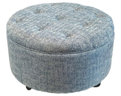Tufted Upholstered Blue Round Ottoman