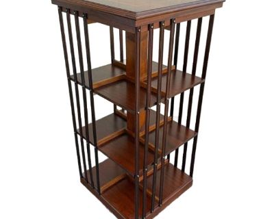Antique Edwardian Style Revolving Bookcase in Wood With Inlaid Details