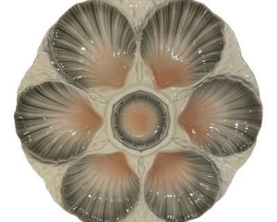 1920s French Majolica Sarreguemines Oyster Plate