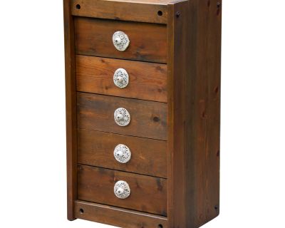Vintage Solid Pine Five Drawer Dresser With Custom Ceramic Pulls