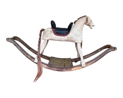19th Century-Early 20th Century Antique Victorian American Folk Art Wooden Rocking Horse