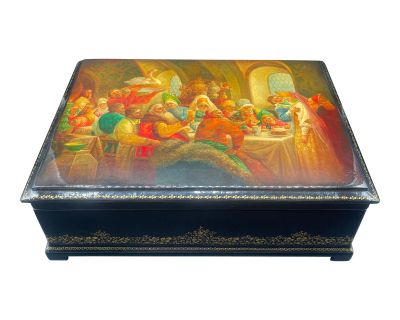 1930s Hand Painted “Wedding” Lacquer Box by Fedoskino Degockuno