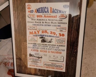 9th ANNUAL MID AMERICA RACEWAY MAR FLYER POSTER DRAG RACE ROD RUN FRAMED GLASS 11X14