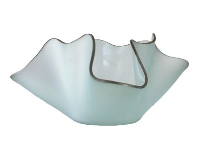 Vintage Anemone Frosted Flow Glass Bowl / Vase With Silver Edge by AnnieGlass, Signed