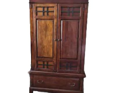 2000s Postmodern Broyhill Vantana Wood Armoire 2 Door Piece Drawer Cabinet Wardrobe Tv Entertainment