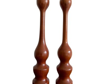 Mid-Century Wooden Candle Holders- a Pair