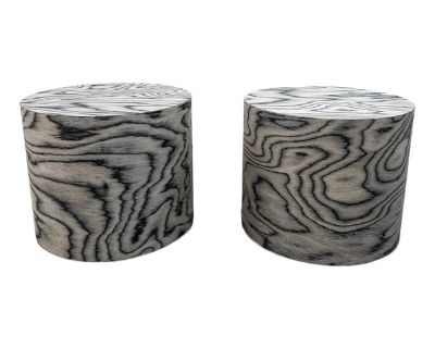 Pair Round Postmodern Cocktail Tables, Alpi Sottsass Veneer, 1980s
