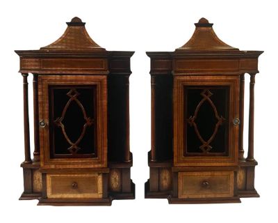 Century 1900 English Edwardian Period Hanging Cabinets - a Pair