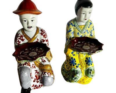 Vintage Chinese Porcelain Imperial Servant Sculptures - Set of 2
