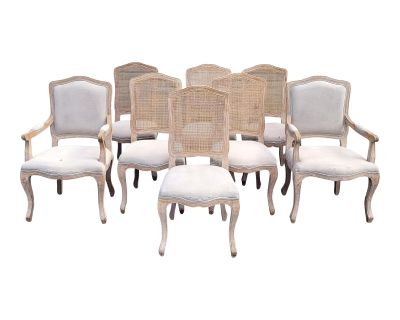 Late 20th Century Restoration Hardware French Cane Back Linen Dining Chairs- Set of 8