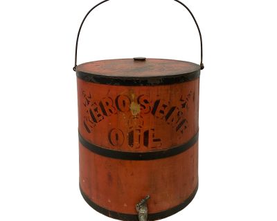 Early 20th C. Red Stenciled Kerosene Oil Can for Plant Stand or Side Table