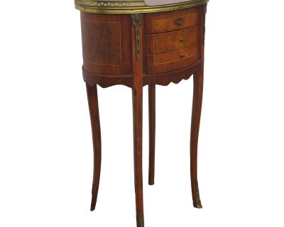 French Inlay Tall Oval Nightstand Side End Bedside Tables Commode