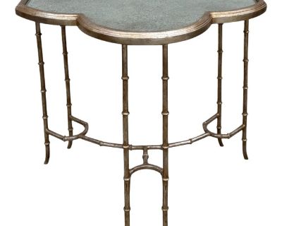Nancy Corzine White Gold Gilt Metal Faux Bamboo Side Table, This listing is for 1 of 2 available. The last photo illustrates how the three side tables can be put together to form a cocktail table - sold separately. From an important Beverly Hills estate.. Dimensions 25 W 14.5 D 21 H Styles Hollywood Regency Table Shape Other (unique shapes) Brand Nancy Corzine Styled After Nancy Corzine Period ...