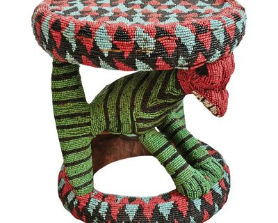 Vintage Bamileke Beaded Bird Stool