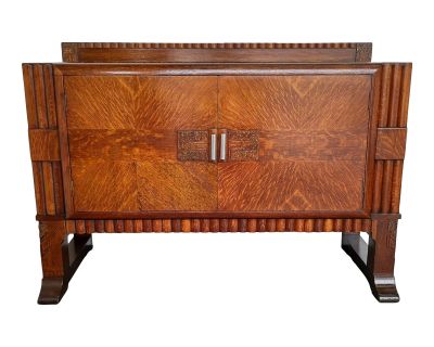 Art Deco Tiger Oak Wood Cabinet Antique 1930s