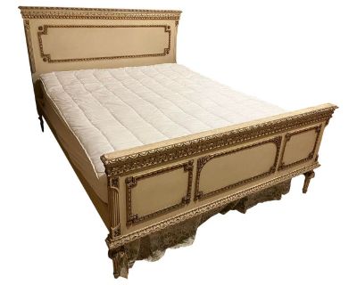 French Hand Carved Bed Short Queen Headboard and Footboard