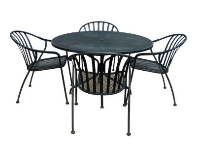 1980s Woodard Outdoor Wrought Iron Valencia Dining Table & 4 Chairs, Attributed