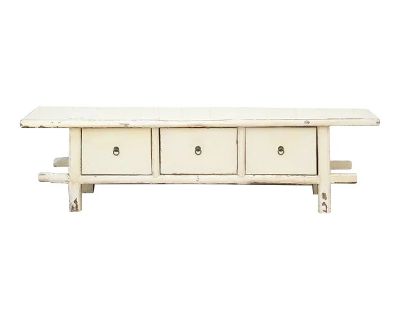 Lacquered White Three Drawer Low Console