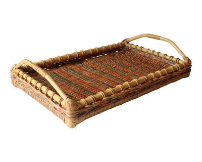 1970s Vintage - Large Bamboo and Rattan Braided Serving Tray, Bread Basket