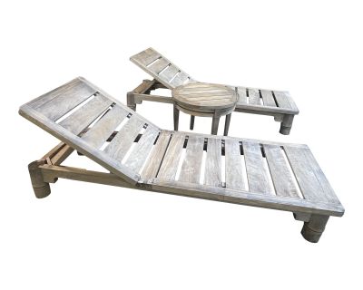 McGuire Teak Outdoor Chaise Set With Table, 3 Pieces