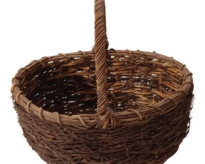 Mid 20th Century Vintage Hand Woven Wicker Bird's Nest Twigs Oval Basket