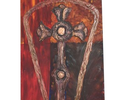 Abstract Cross Oil on Canvas Painting Pablo Romo Artwork 1990s