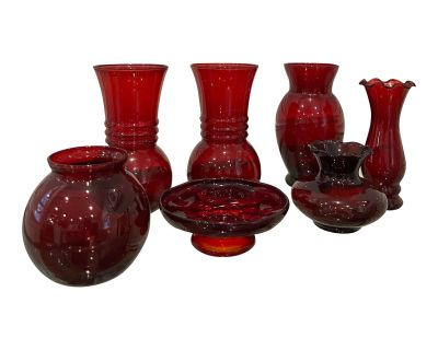 Vintage Ruby Red Vases- Set of 7