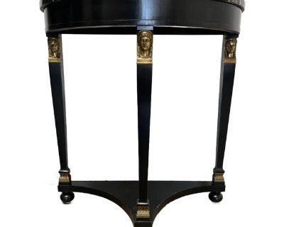Wood Base Console Table With Marble Top and Gold Painted Accents, Demilune