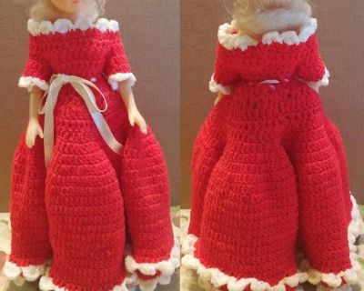 Barbie Clone Doll in Red Crochet Dress with White Trim & Shoes