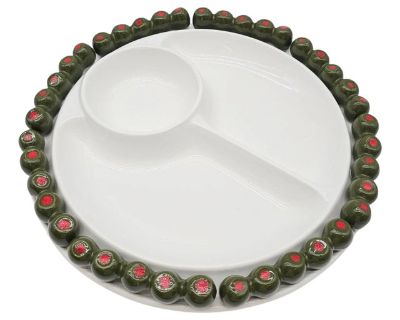 Mid-Century Modern Olive Motif Appetizer Tray by Sur La Table – Portugal Sectioned 14" Ceramic