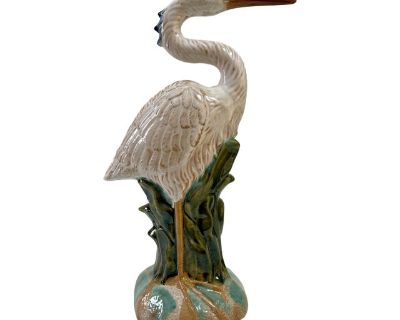 Large Ceramic Majolica Figural Heron or Crane