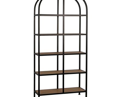 Arched Bookcase, Gold Teak and Metal