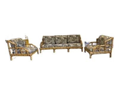 1960s Vintage Bamboo Sofa and 2 Chairs- 3 Piece Set