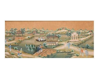 Large Framed Chinese Watercolor Panel