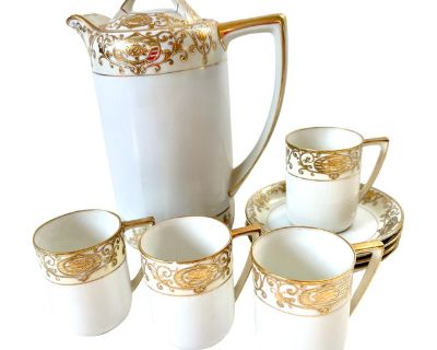 1910s Lovely Nippon Handpainted Porcelain Demitasse Set