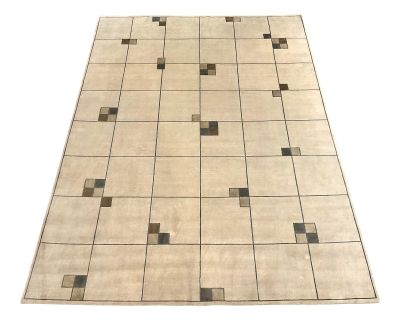 Nourison Home for Christopher Guy Taupe and Ecru Wool and Silk Hand Knotted De Stijl Rug 9x12