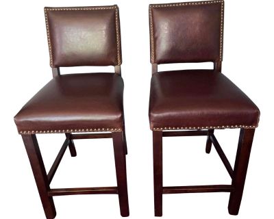 Vintage Faux Leather Brass Bar Stools Set of 2