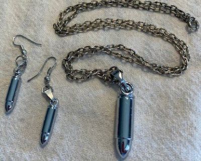 Jewelry Set Silver Bullet Necklace and Earrings Stainless Steel Chain