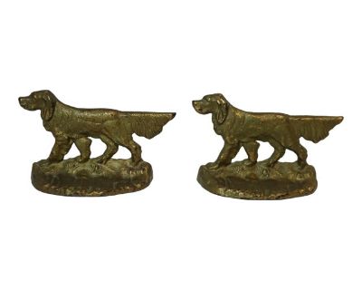 Antique Cast Iron Hunting Setter Bookends - a Pair
