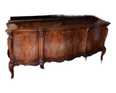 Antique 1900s Enfilade 3-Tone Wood Inlaid Buffet